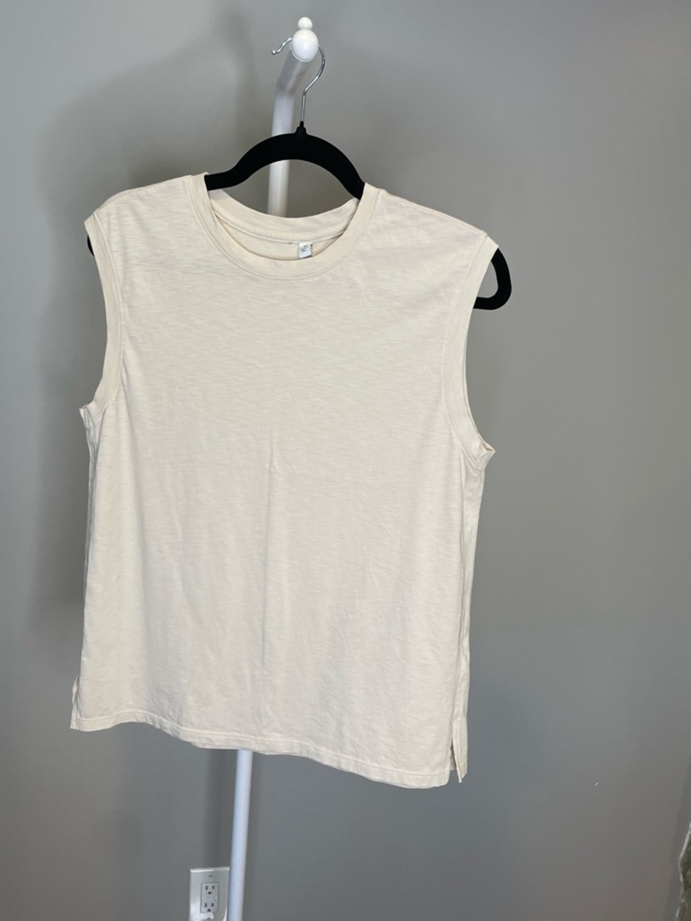 2 for 1 Sleeveless Crewneck Muscle Tank Tops - Tan (1) and White (1)